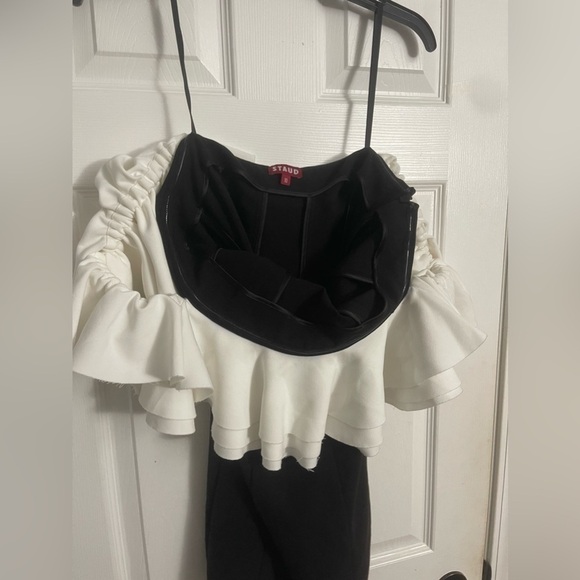 Staud KIARA DRESS BLACK IVORY - Picture 6 of 8